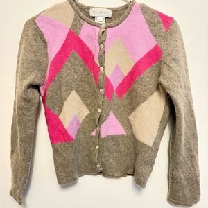Susan Bristol 100% Lambswool Women's Pink and Beige Geometric Sweater